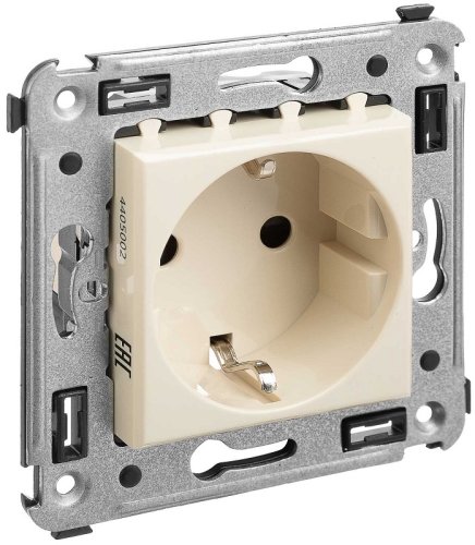 Розетка с заземлением без рамки DKC Avanti 1-м. шторки ванильная дымка картинка